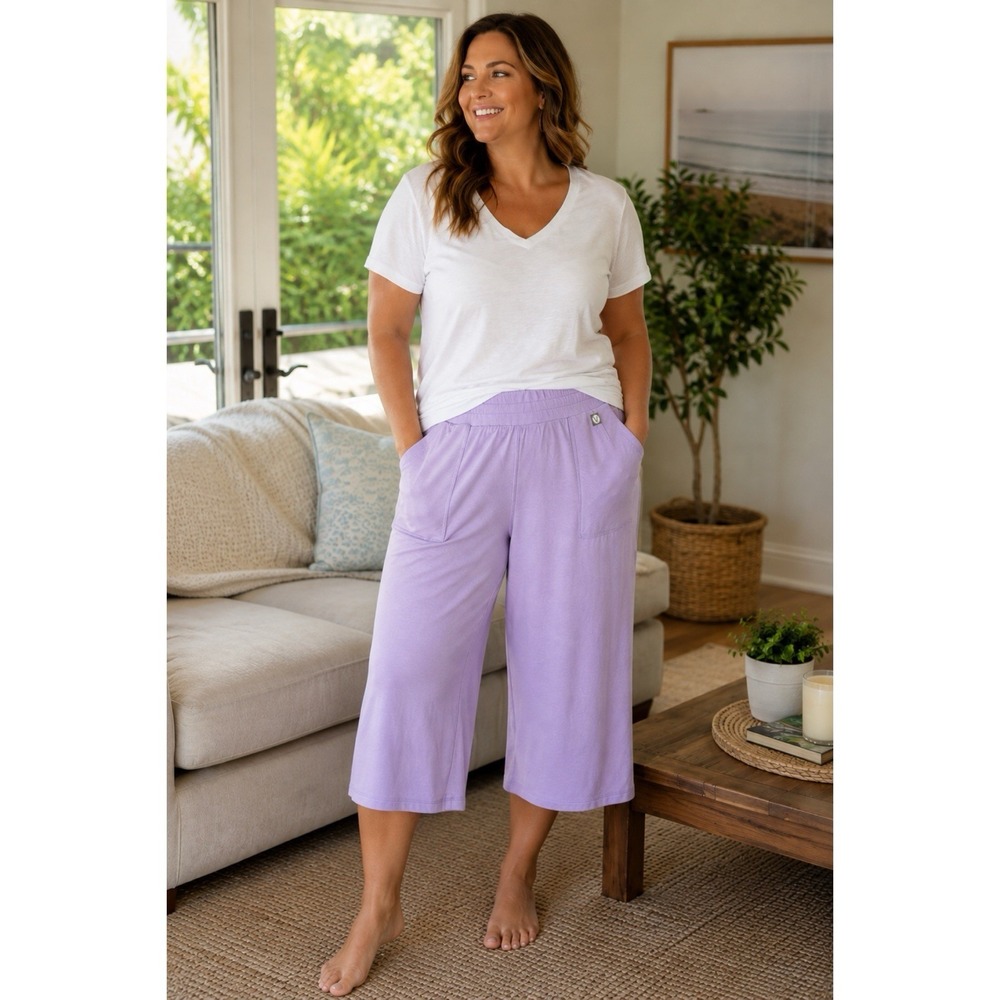 LIVI Lane Bryant 14/16 Lavender Wide Leg Lounge Pants Pull On Pockets